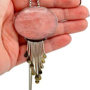 Sterling Silver Rose Quartz AIS Mexico Brooch/ Pendant Necklace Designer Large